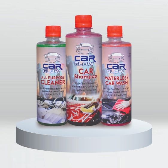 Car Glow | Shampoo + Dashboard Cleaner +All Purpose Cleaner + Waterless Car Wash + Glass Cleaner + Engine Degreaser + Tire Polish + Dashboard Cleaner FREE GIFT ( Car Glow Complete Kit )
